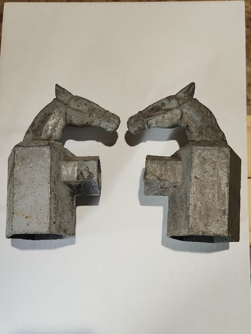 Pair of Antique Horse Head Fence Post Cap